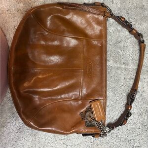 Coach Tan Leather Shoulder Bag with Chain Detail
